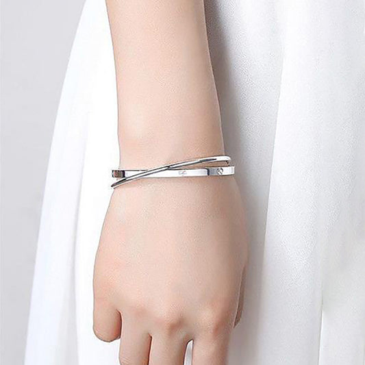 Silver Plated Double Hoop Clover Bracelet