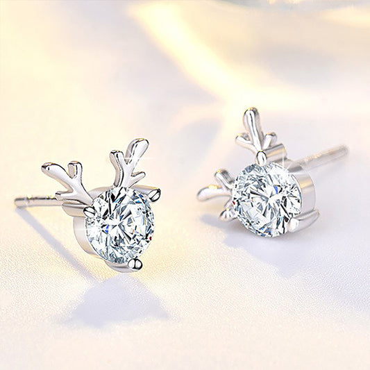 Cubic Zirconia Reindeer Stud Earrings