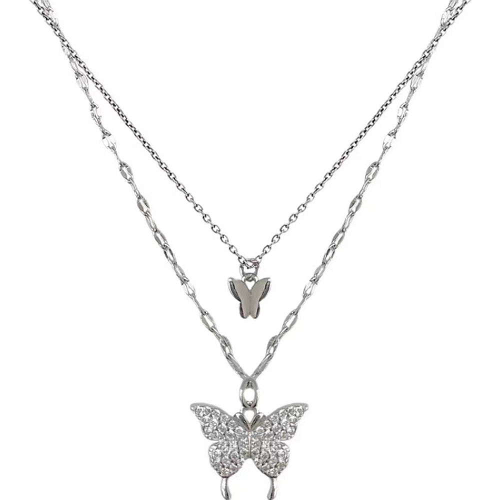 Double Layer Butterfly Necklace Choker & Layered Chain