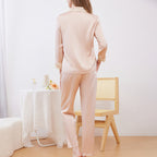 Embroidered Lace Trim Silk Pajama Set