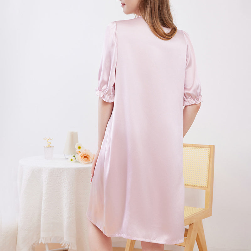 U-Neck Solid Color Silk Nightdress