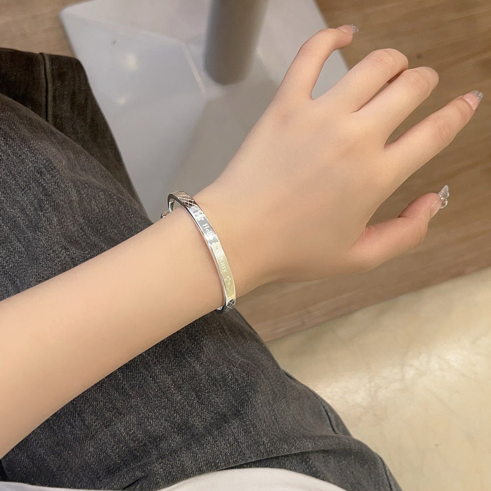 Sterling Silver Plated Cute Cartoon H K Cat Bracelet