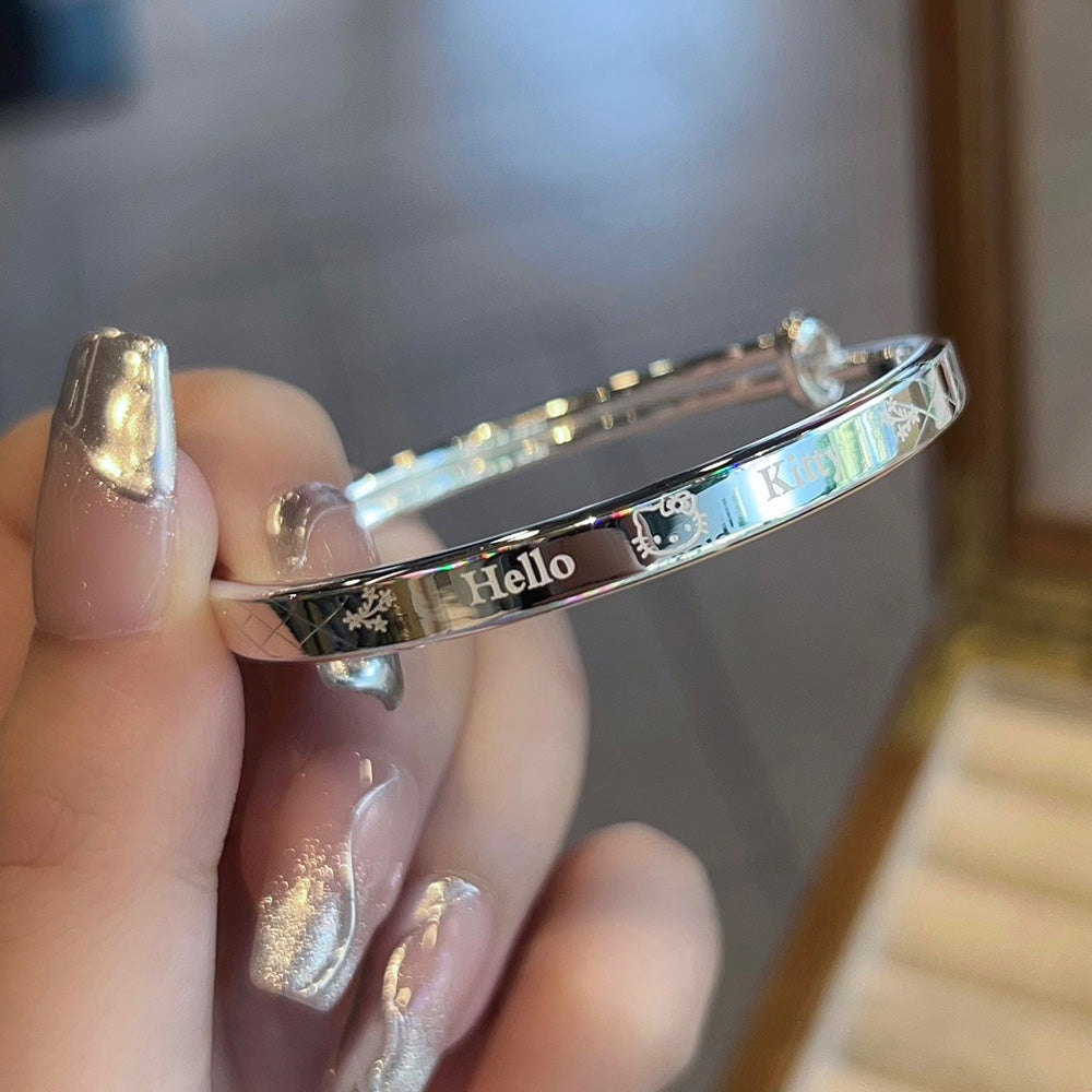 Sterling Silver Plated Cute Cartoon H K Cat Bracelet