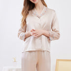 Embroidered Lace Trim Silk Pajama Set