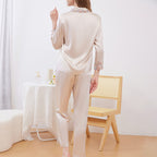 Embroidered Lace Trim Silk Pajama Set