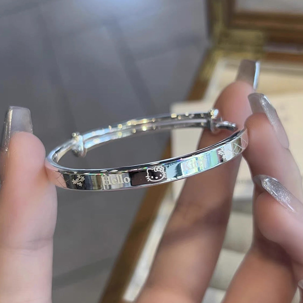 Sterling Silver Plated Cute Cartoon H K Cat Bracelet