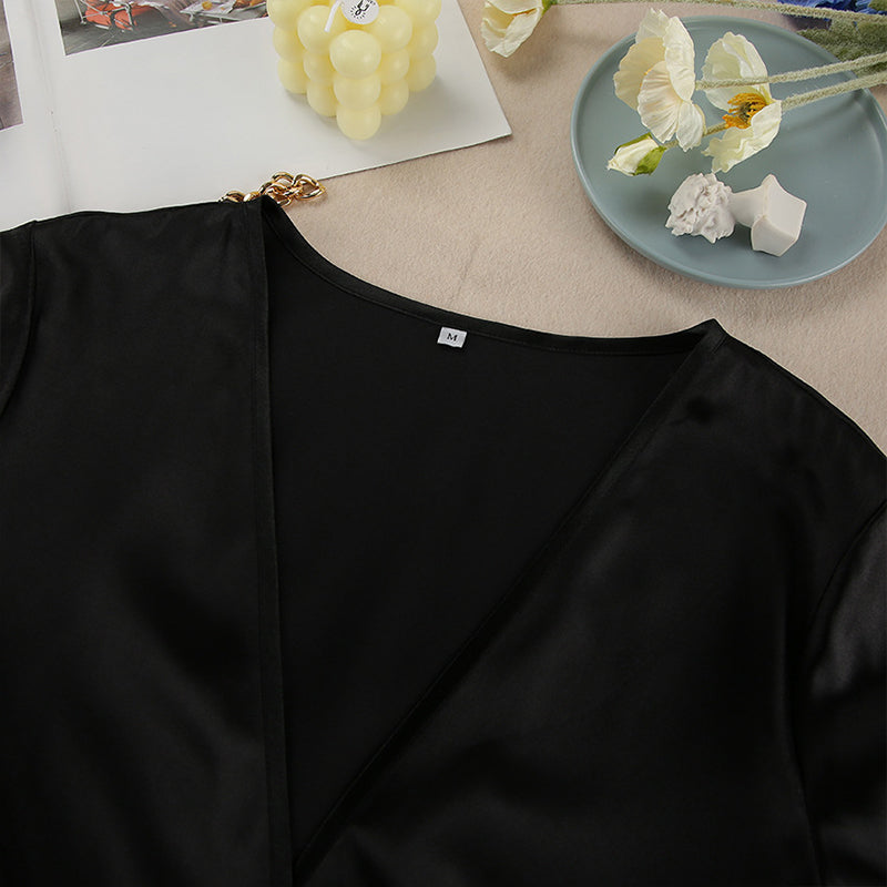 Atin And Lace Robe Two-Piece Set