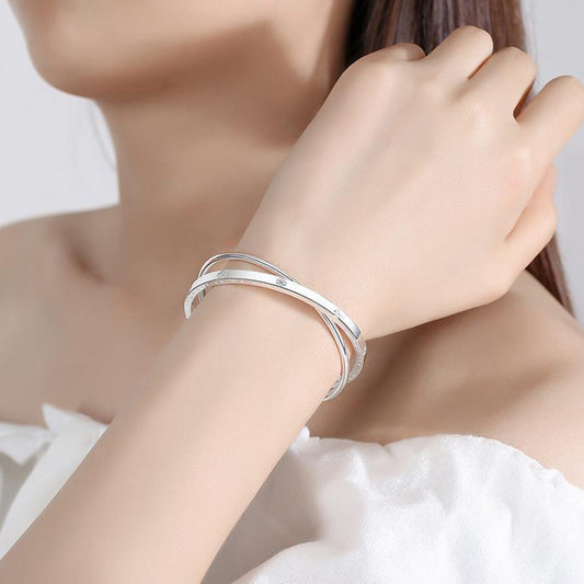 Silver Plated Double Hoop Clover Bracelet