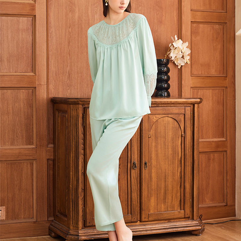 Silk Pullover Lace Pajama Set