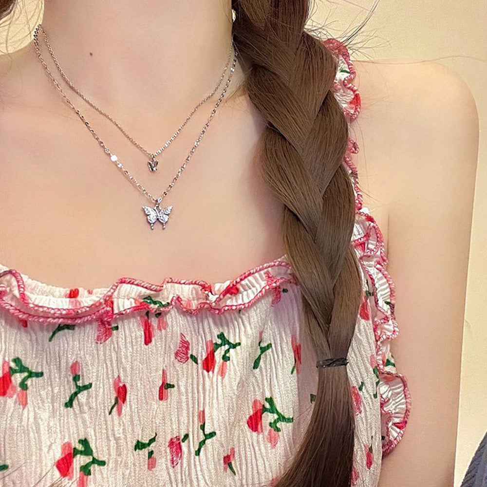 Double Layer Butterfly Necklace Choker & Layered Chain
