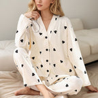 Small Black Heart Print Pajamas Set