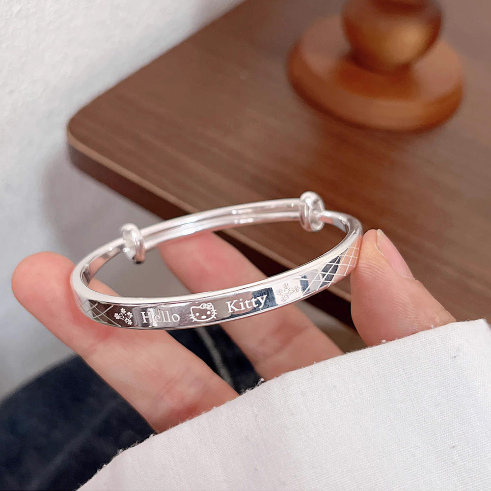Sterling Silver Plated Cute Cartoon H K Cat Bracelet