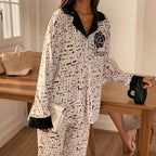 Women's Velvet Collar Print Casual Home Wear Suit