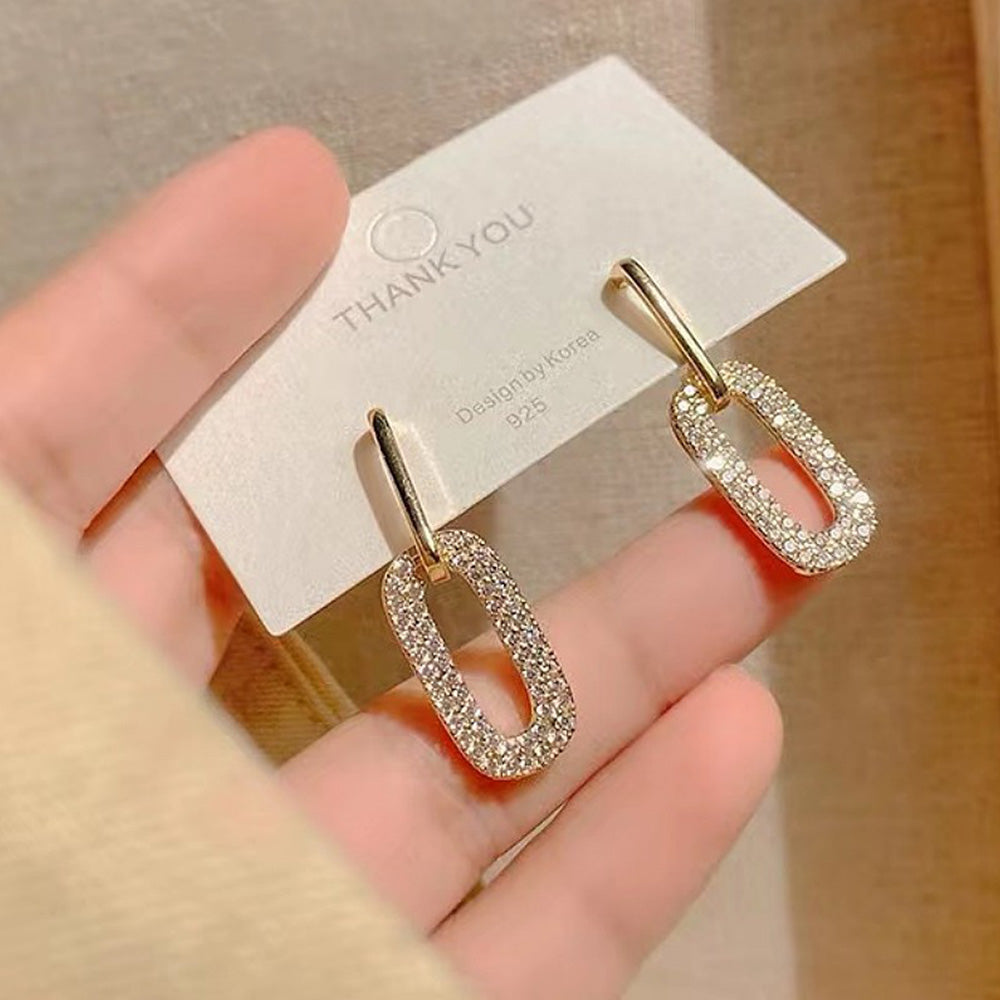 Cubic Zirconia Dainty Link Convertible Paperclip Earrings