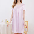Short Sleeve French Court Style Lace Silk Nightdress