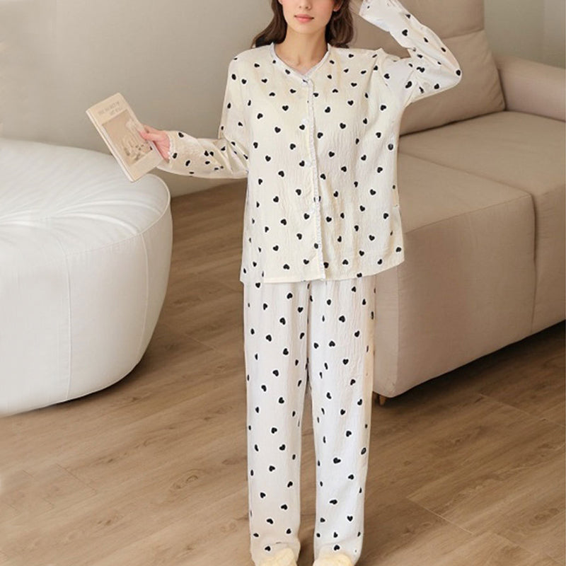 Valentine's Day Love Heart Pullover Women's Pajama Set