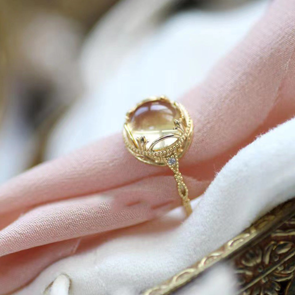 Vintage Lace Filigree Yellow Crystal Ring