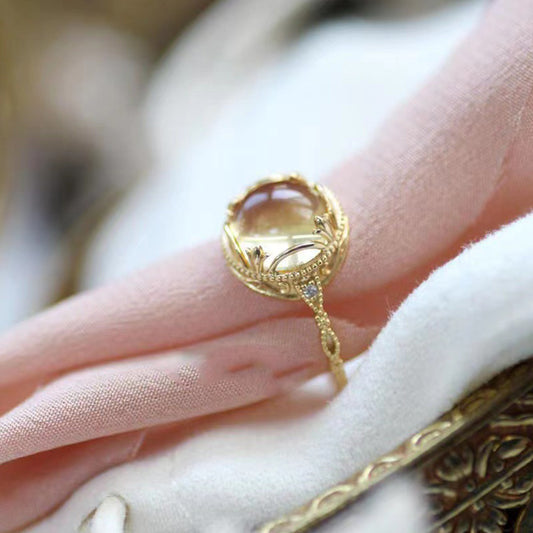 Vintage Lace Filigree Yellow Crystal Ring