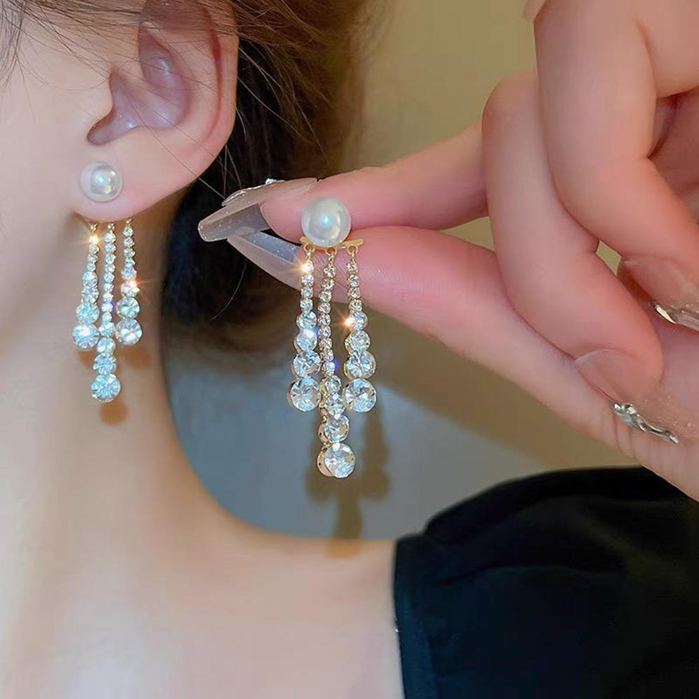 Luxury Pearl and Cubic Zirconia Pendant Drop Earrings