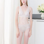 Triangle Cup Silk Underwear Set In Beige
