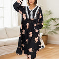 Long Sleeve Bear Printed Loose Night Dress