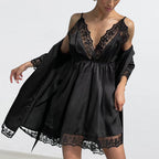 Atin And Lace Robe Two-Piece Set