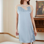 100% Mulberry Silk Women's Sweet Lace Short Sleeve Dress