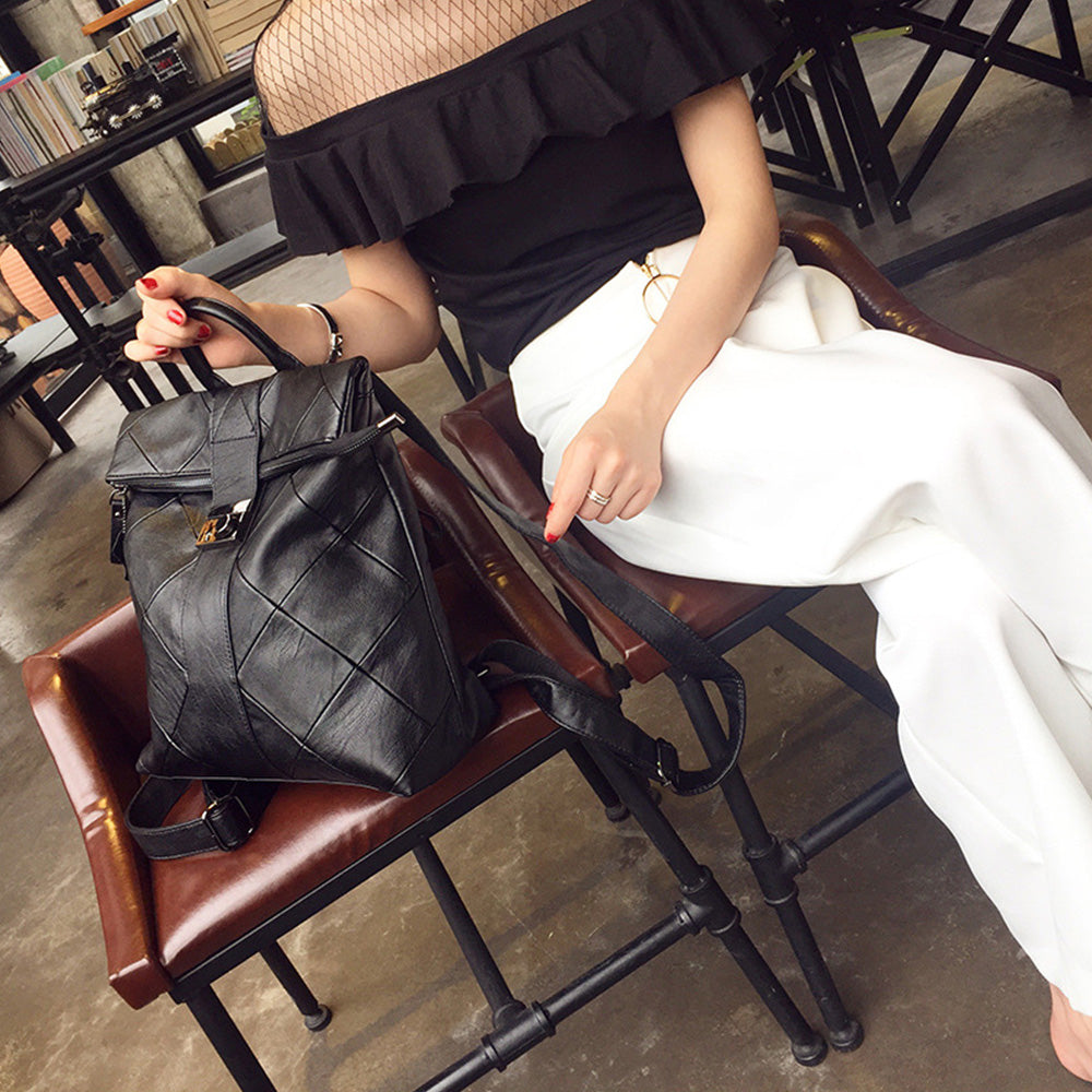 Lightweight Quilted PU Leather Backpack for Women