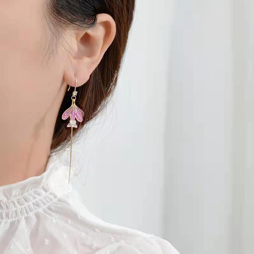 Purple Petal Drop Earrings with Fishtail Tassel