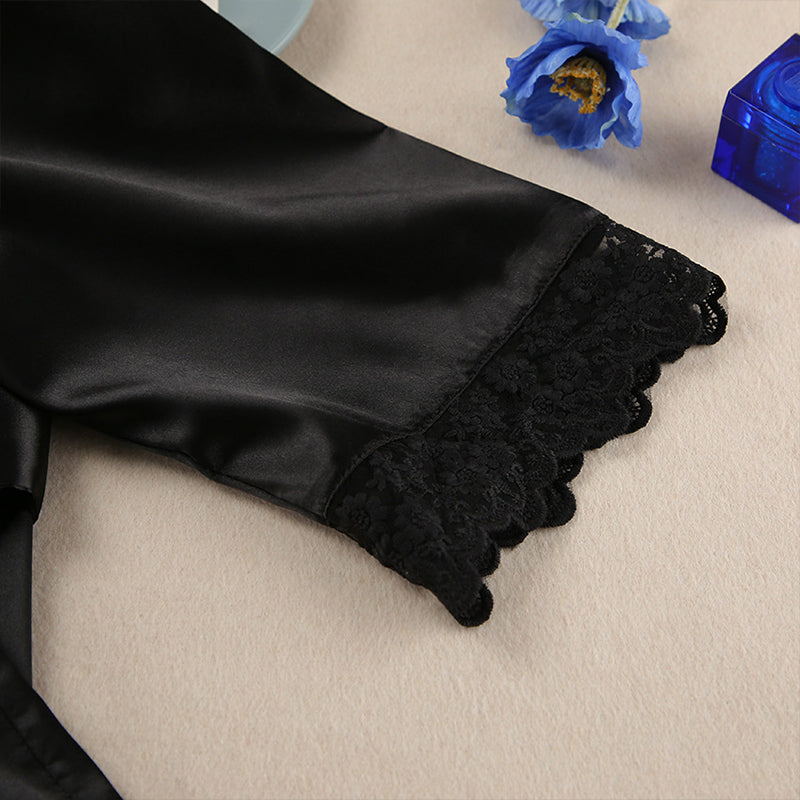 Atin And Lace Robe Two-Piece Set