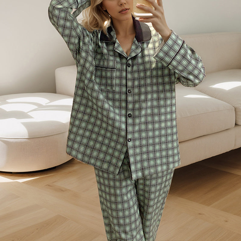 Women's Green Plaid Print Pajama Set