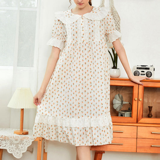 Floral Cotton Short Sleeve Court Style Nightdress