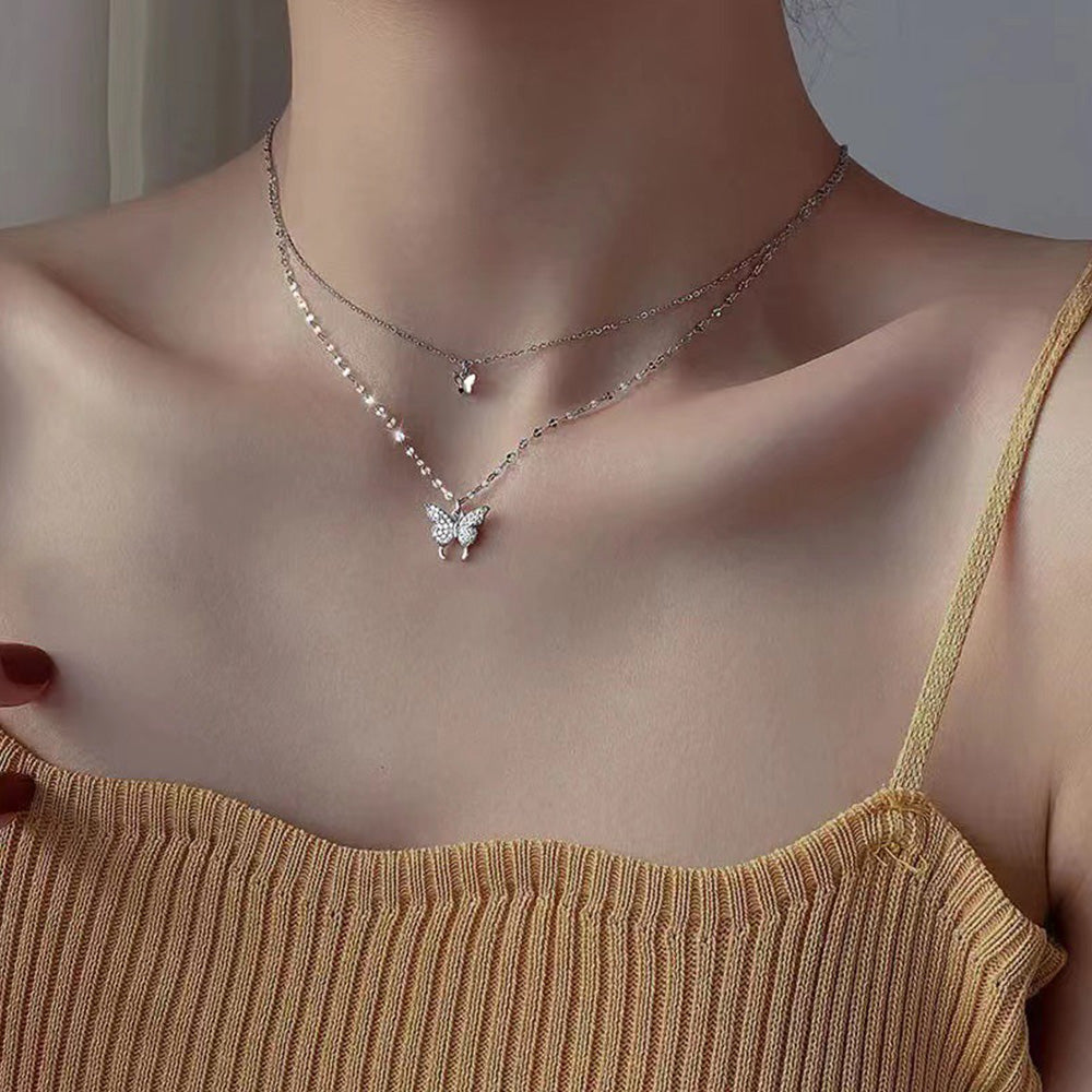 Double Layer Butterfly Necklace Choker & Layered Chain