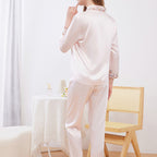 Embroidered Lace Trim Silk Pajama Set