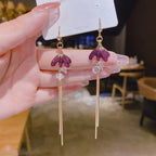 Purple Petal Drop Earrings with Fishtail Tassel