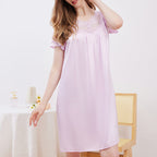 Short Sleeve French Court Style Lace Silk Nightdress