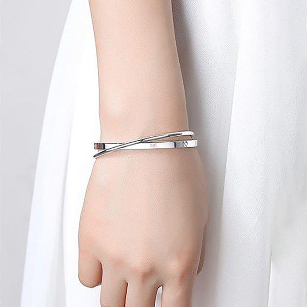 Silver Plated Double Hoop Clover Bracelet
