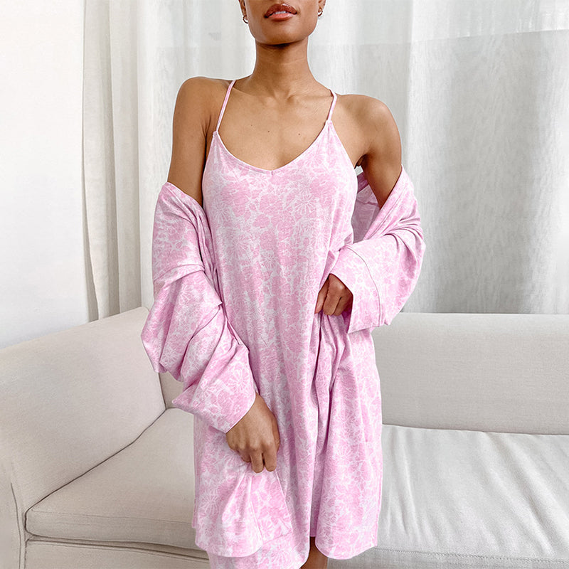 Floral Nightgown Suspenders Two Piece Set