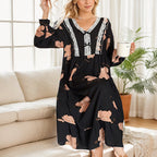Long Sleeve Bear Printed Loose Night Dress