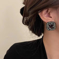 Vintage Style Black Square Diamond Stud Earrings
