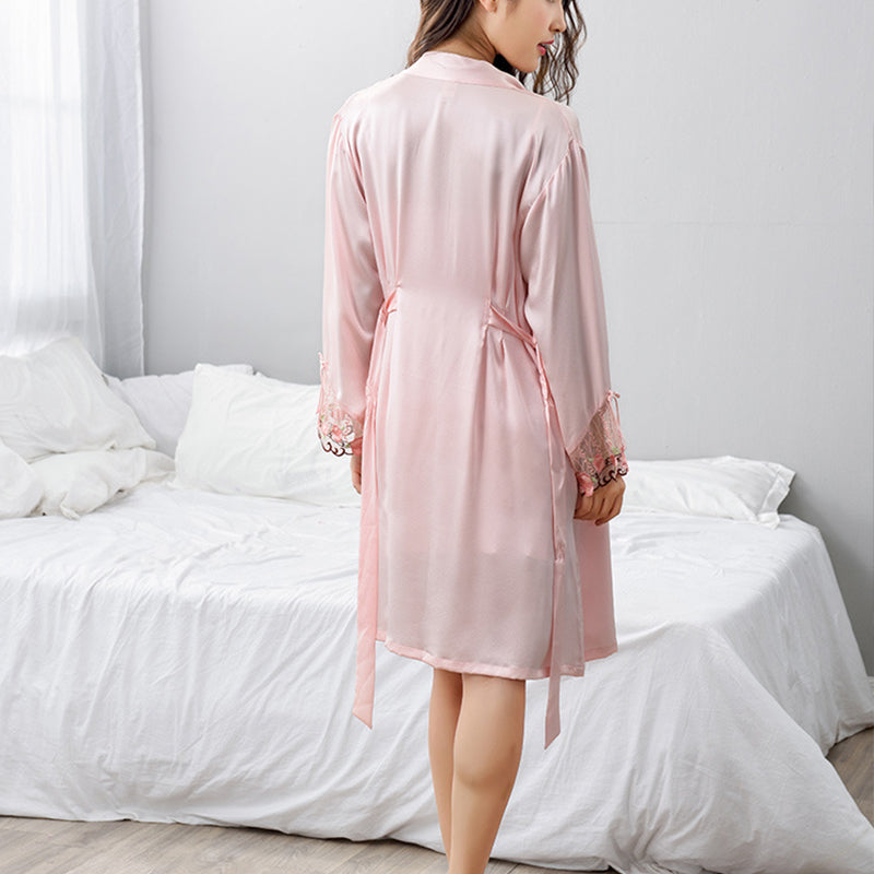 Silk Long-Sleeved Suspender Robes Two-Piece Set