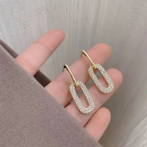 Cubic Zirconia Dainty Link Convertible Paperclip Earrings
