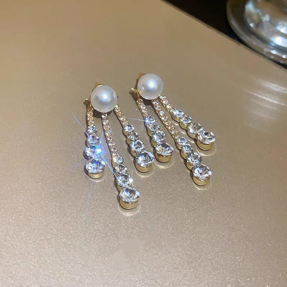 Luxury Pearl and Cubic Zirconia Pendant Drop Earrings