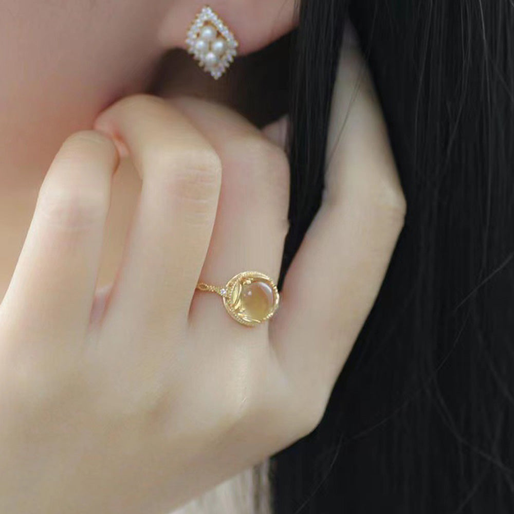 Vintage Lace Filigree Yellow Crystal Ring