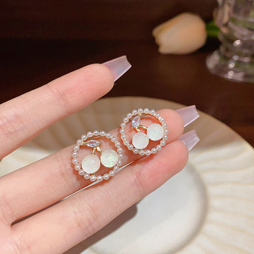 Cherry Pearl and Zircon Earrings for Women