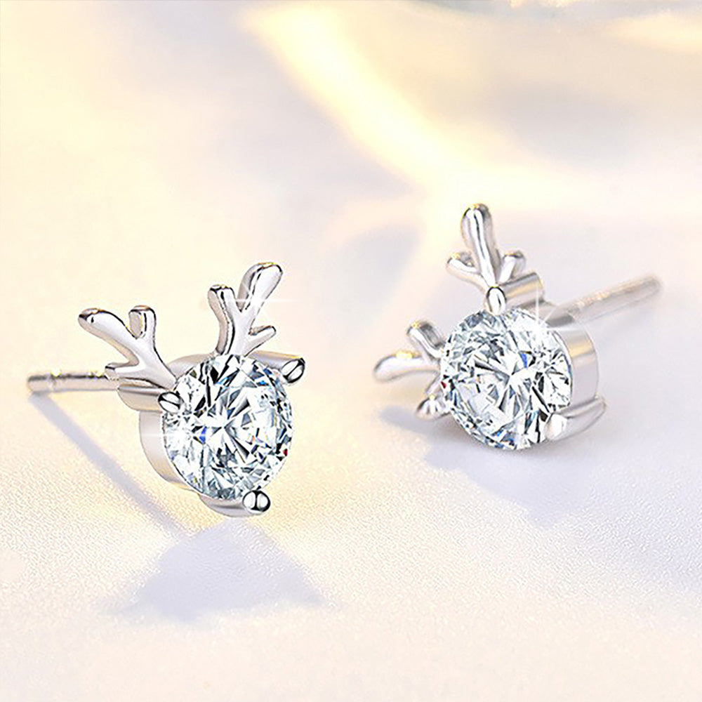 Cubic Zirconia Reindeer Stud Earrings