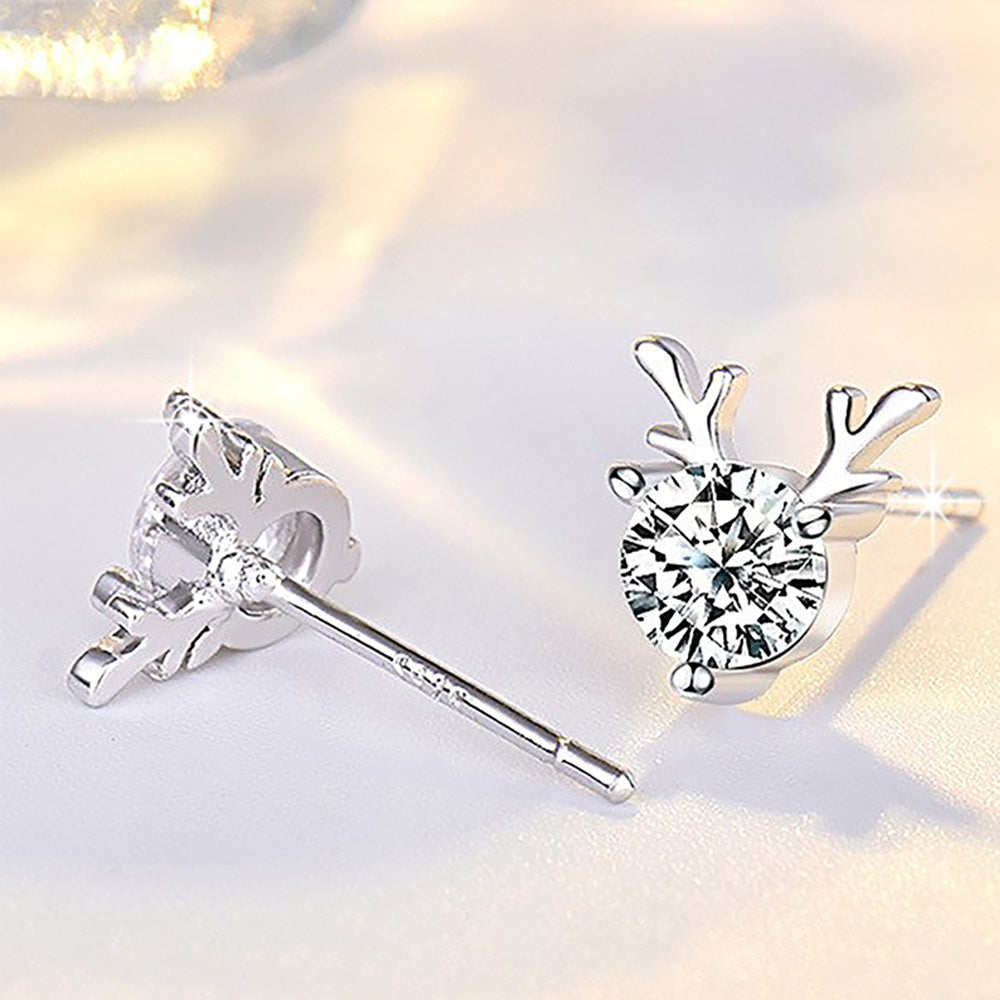 Cubic Zirconia Reindeer Stud Earrings