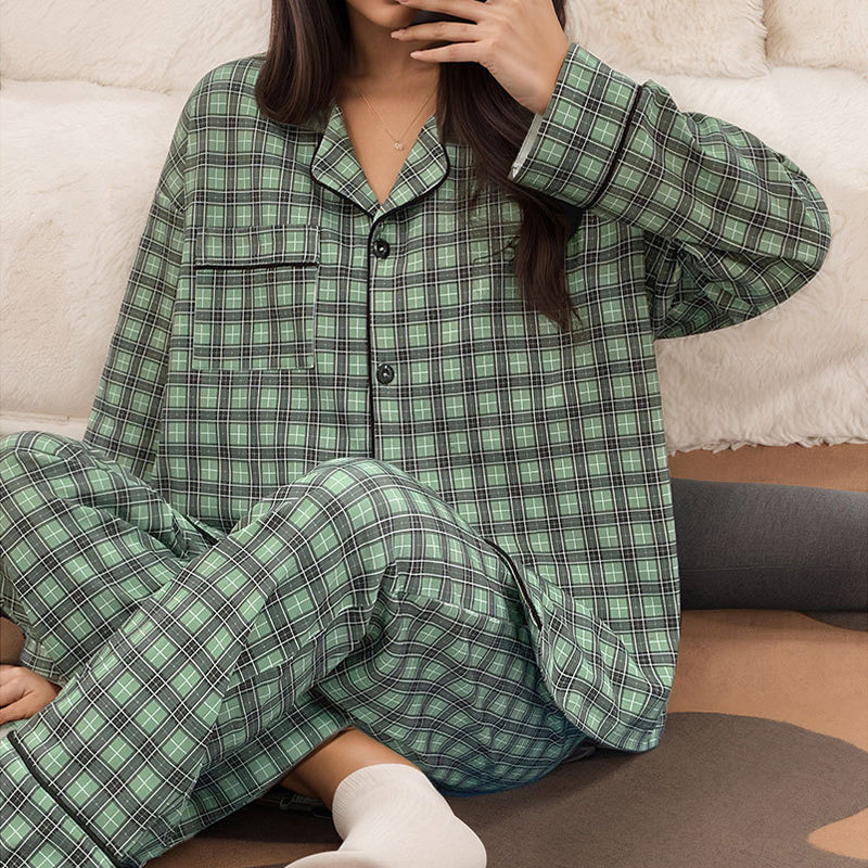 Women's Green Plaid Print Pajama Set