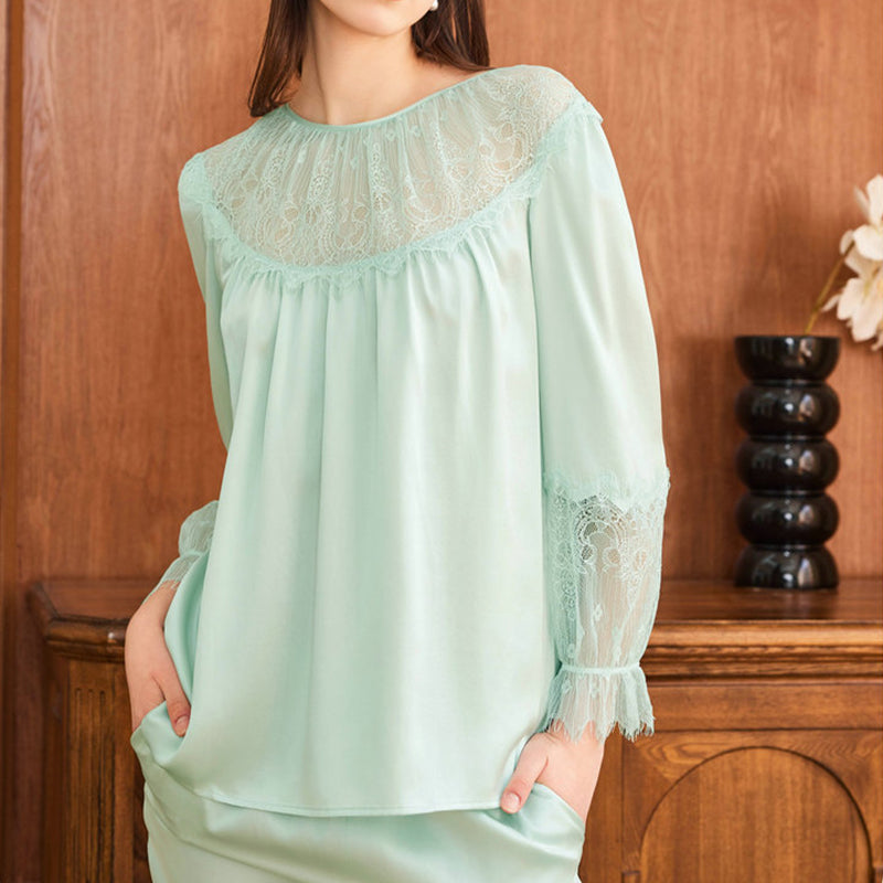 Silk Pullover Lace Pajama Set
