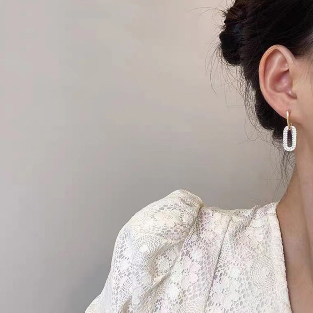 Cubic Zirconia Dainty Link Convertible Paperclip Earrings